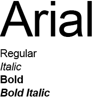 Examples of Arial font styles.