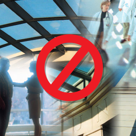 Confusing photo made up of overlapping images that is crossed out. 