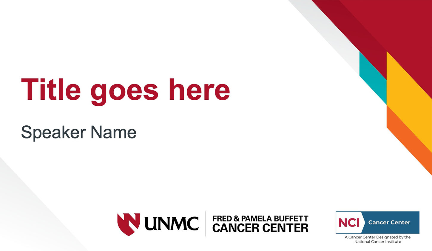 Fred & Pamela Buffett Cancer Center powerpoint title slide.